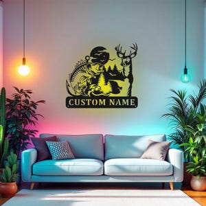 Personalized Deer Hunter Metal LED Wall Art: Hunting Decor