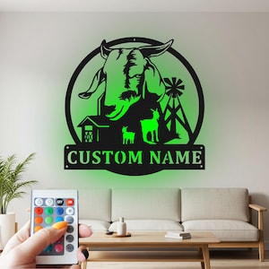 Niestandardowa metalowa dekoracja ścienna z kozą i oświetleniem LED RGB