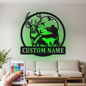 Custom Deer Hunter Metal Sign: Personalized LED Room Decor