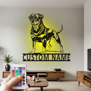 Custom Rottweiler Metal Wall Art: LED Dog Name Sign