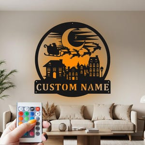 Custom Christmas Scene Metal Wall Art with LED Light