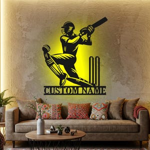 Ball Cricket Custom Sign Led Light Metal Wall Decor Cricket Player Name Custom Sign Home Decor Housewarming Gifts Gifts For Husband Art