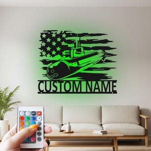 Custom US Submarine Metal Wall Art with LED: Personalized Name Sign