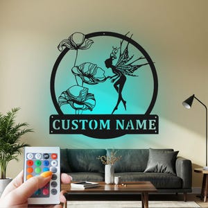 Custom Fairy Name Metal Wall Art with RGB LED Light