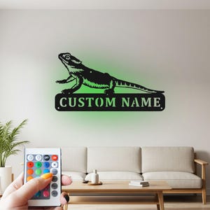 Custom Bearded Dragon Metal Wall Art with RGB LED Light