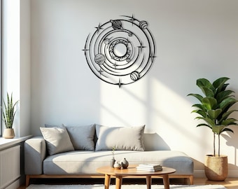 Solar System Metal Wall Art, Galaxy Theme Decor, Orbit Sculpture, Celestial Piece, Space Gift, Modern Accent Design