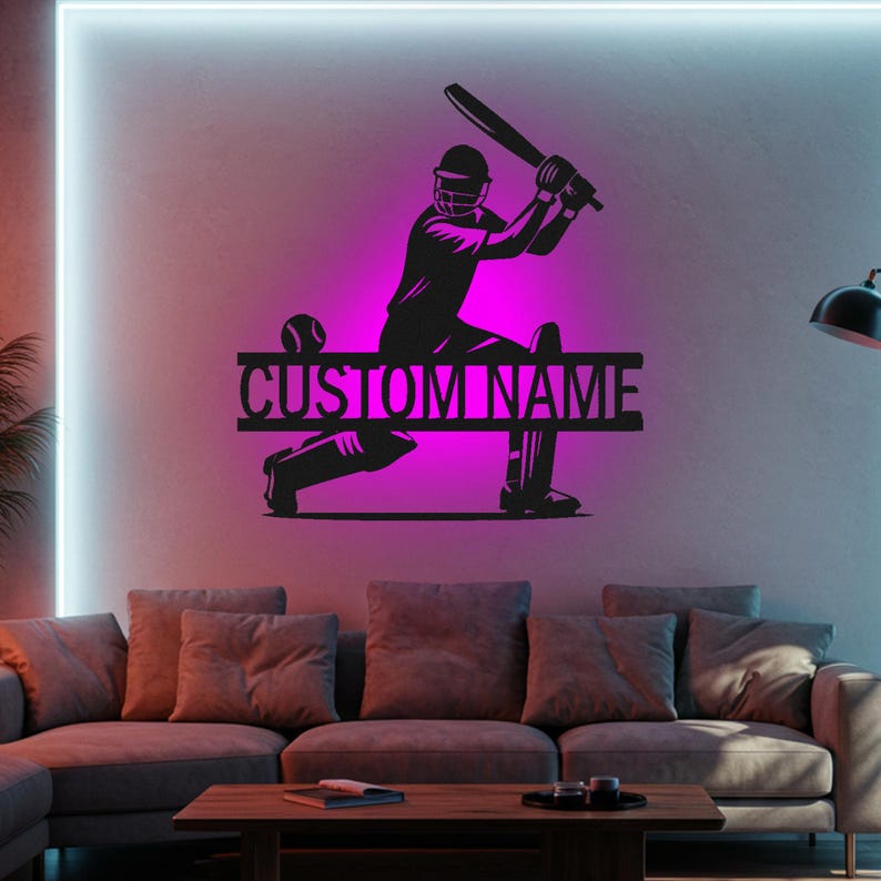 Custom Cricket Player LED Metal Wall Art: Personalized Name Sign - Etsy