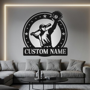 Custom Baseball LED Light Metal Wall Art: Personalized Name Sign