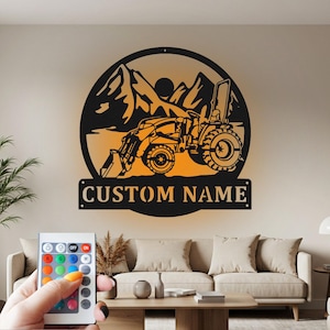 Custom Tractor Loader Metal Wall Art with LED Light