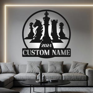 Chess Custom Sign Led Light Metal Wall Decor Chess Player Name Custom Sign Home Decor Gift For Chess Lover Decoration Hanging Circle