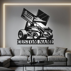 Custom Sprint Car LED Metal Wall Art: Personalized Name Sign