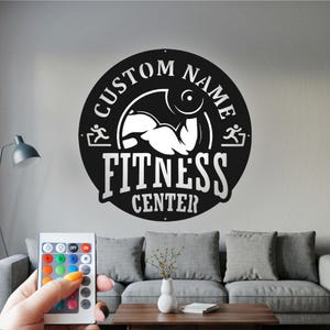 Custom Gym Name Metal Sign: RGB LED Fitness Center Wall Art