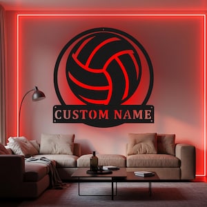 Personalized Volleyball Metal Sign with RGB LED Light