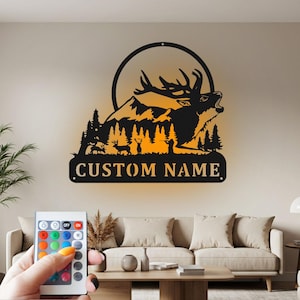 Custom Elk Metal Wall Art with LED: Personalized Name Sign