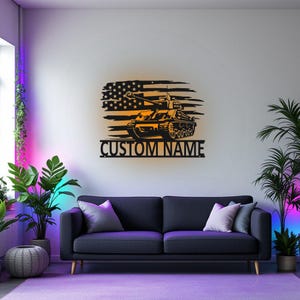 US Military Tank Sign Metal Wall Art Led Light, Sign Tank Driver Name Sign Decoration For Room, Military Tank Metal Led Decor
