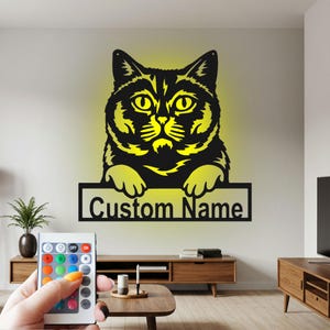 British Shorthair Cat Sign Metal Wall Art Led Light, British Shorthair Cat Name Sign Decor For Room, British Shorthair Home Decor