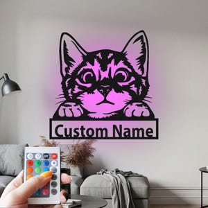 Custom Cat Metal Sign with RGB LED: Personalized Wall Art