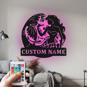 Custom Mermaid Metal Wall Art With Led Light, Personalized Mermaid Name Sign Decoration For Room, Mermaid Metal Home Decor, Custom Mermaid