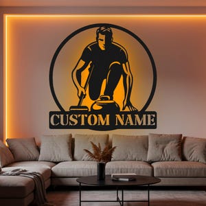 Custom Curling LED Metal Wall Art: Personalized Athlete Gift