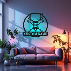 Benutzerdefinierte Deer Hunter Metallwandkunst mit LED-Licht
