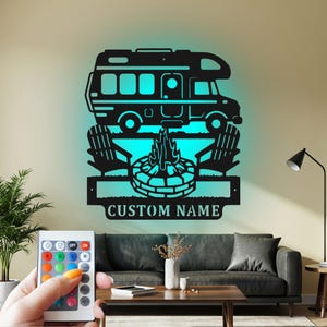 Motorhome Camper Sign Metal Wall Art Led Light, Sign Camper Name Sign Decoration For Room, Motorhome Camper Metal Home Decor