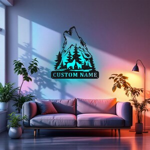 Custom Howling Wolf Metal Wall Art with LED Light