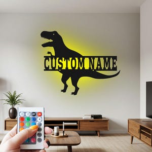 Custom T-Rex Dinosaur Metal Wall Art with RGB LED Light