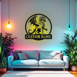 Custom Magic Dragon Metal Sign, Personalized Dragon Name Sign Decoration For Room, Dragon Metal Led Decor, Custom Dragon Name