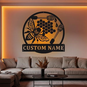 Custom Bee Honeycomb Metal Wall Art with RGB LED Light