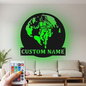 Custom Astronaut Metal LED Sign: Personalized Name Wall Art