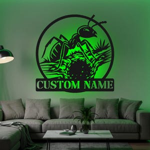 Placa personalizada de metal com luz LED para decoração de parede de formiga, placa personalizada com nome de amante de animais, decoração para casa, presente para todos, decoração, círculo pendurado