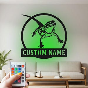 Custom Bearded Dragon Metal Wall Art with RGB LED Light