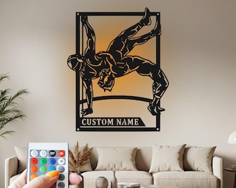 Custom Wrestling Metal Wall Art with LED Light - Personalized Name Sign