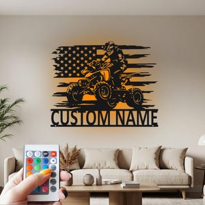 Custom ATV Rider Metal Wall Art: LED Quad Bike Decor