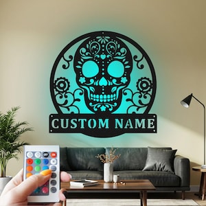 Custom Sugar Skull Metal Wall Art with LED Light