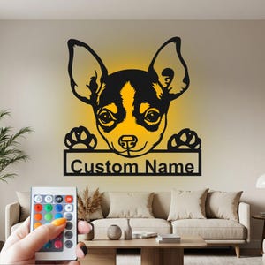Custom Chihuahua Metal Wall Art with LED: Personalized Dog Name Sign
