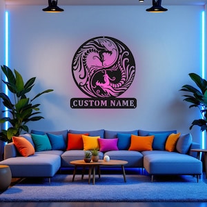 Custom Magic Dragon Metal Sign, Personalized Dragon Name Sign Decoration For Room, Dragon Metal Led Decor, Custom Dragon Name