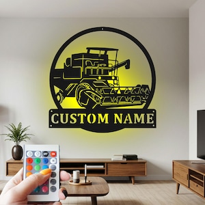 Custom Combine Harvester Metal Wall Art with RGB LED Light