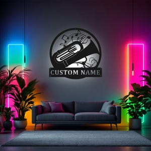 Tuba Musical Instrument Sign Metal Wall Art Led Light, Sign Tuba Teacher Name Sign Decoration For Room, Tuba Home Decor, Tuba