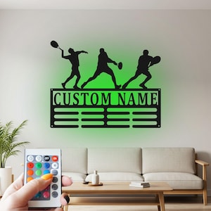 Tennis Male Medal Holder Light, Tennis Player Name Medal Hanger, Tennis Medal Display Awards Custom Sign, Tennis