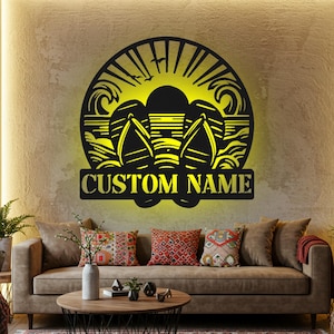 Coastal Flip Flops Custom Sign Led Light Metal Wall Decor Palm Tree Nautical Summer Name Custom Sign Ocean Beach Decor Circle