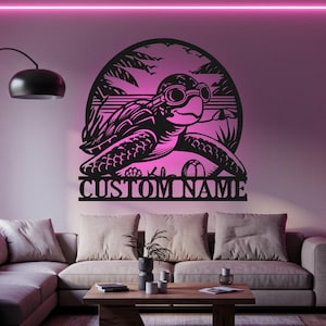 Custom Sea Turtle LED Metal Wall Art: Beach Home Decor Name Sign