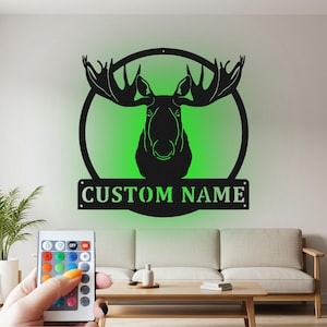 Custom Moose Head Metal Wall Art with RGB LED Light