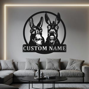Sign Two Donkey Metal Sign, Donkey Sign Metal Wall Art Led Light, Office Wall Art, Housewarming Outdoor Metal Sign