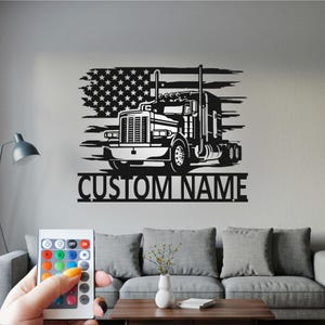 Custom Big Truck Metal Wall Art with LED: Personalized Name Sign