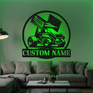 Custom Sprint Car LED Metal Wall Art: Personalized Racing Decor