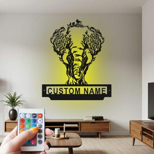 Custom Elephant Tree Metal Wall Art with LED Light