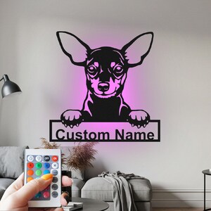 Custom Miniature Pinscher Metal Wall Art with LED: Personalized Dog Decor