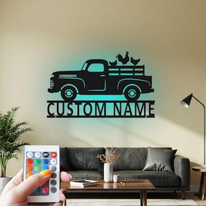 Custom Farm Truck Metal Wall Art: LED Name Sign
