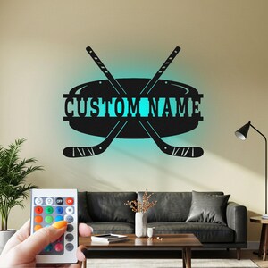 Custom Ice Hockey Metal Wall Art with LED: Personalized Name Sign